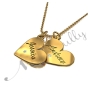 Couple Name Necklace with Two Hearts & Diamonds in 18k Yellow Gold Plated Silver - "Jessica loves Andrew" - 2