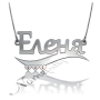 Russian Name Necklace with Hearts and Swarovski Birthstones in Sterling Silver - "Elena" - 1