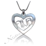 Thai Name Necklace in Heart-Shaped Pendant in 14k White Gold - "Kamon" - 1
