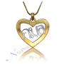 Thai Name Necklace in Heart-Shaped Pendant - "Kamon" Two-Tone 14k Yellow Gold Plated & Sterling Silver - 1