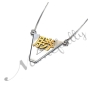 Japanese Name Necklace on V-Shaped Pendant - "Katsu" Two-Tone 14k White Gold & 14k Yellow Gold - 2