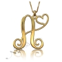 Initial Necklace with Heart in 10k Yellow Gold - "A Piece of my Heart" - 1