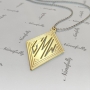 Monogram Necklace with Diamond Shape in 14k Yellow Gold - "BMW" - 2
