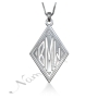 Monogram Necklace with Sparkling Diamond-Shape in Sterling Silver - "BMW" - 1