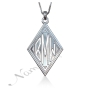 Monogram Necklace with Sparkling Diamond-Shape in 14k White Gold - "BMW" - 1