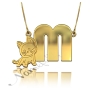 Initial Neckalce with Cat Design in 18k Yellow Gold Plated Silver - "M is for Marvelous" - 1