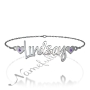 Name Bracelet with Hearts and Swarovski Birthstones in Sterling Silver - "Lindsay" - 1