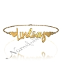 14k Yellow Gold Name Bracelet with Hearts - "Lindsay" - 1