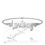 Name Bracelet with Hearts and Diamonds in Sterling Silver - "Lindsay" - 1