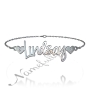 Name Bracelet with Hearts and Diamonds in 14k White Gold - "Lindsay" - 1