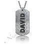 Dog Tag with Brick Pattern & Contrast Lettering in 14k White Gold - "David" - 1