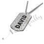 Dog Tag with Brick Pattern & Contrast Lettering in 14k White Gold - "David" - 2