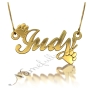 10k Yellow Gold 3D Name Necklace with Paw Prints - "Judy" - 1
