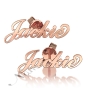 18k Solid Rose Gold Carrie-Style Name Earrings - "Jackie" - 1