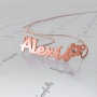 Name Necklace with Flower and Diamonds in Rose Gold Plated Silver - "Alexis" - 1