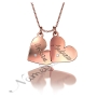 Couple Name Necklace with Two Hearts & Diamonds in Rose Gold Plated Silver - "Jessica loves Andrew" - 1