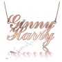 Couple Name Necklace with Diamonds in Rose Gold Plated Silver - "Ginny 'n Harry" - 1