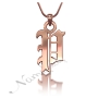 Gothic Initial Necklace in 18k Solid Rose Gold - "It Starts with P" - 1