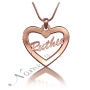Name Necklace in Heart-Shaped Pendant with Script Font in 14k Rose Gold - "Ruthie" - 1