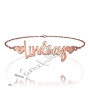 Name Bracelet with Hearts and Diamonds in Rose Gold Plated Silver - "Lindsay" - 1
