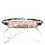 Bracelet with Cutout Name Plate and Leather Band in 14k Rose Gold - "Morgan" - 1