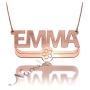 Sparkling Name Necklace in Block Print with Flower in Rose Gold Plated Silver - "Emma" - 1