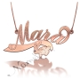 Sparkling Name Necklace with Bunny & Swarovski Birthstones in 14k Rose Gold - "Mara" - 1