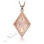 Monogram Necklace with Sparkling Diamond-Shape in 10k Rose Gold - "BMW" - 1