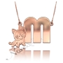 Initial Neckalce with Cat Design in Rose Gold Plated Silver - "M is for Marvelous" - 1