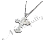 14k White Gold Cross Necklace with Raised Detail - 2