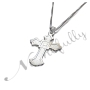 14k White Gold Cross Necklace with Sparkling Detail - 2
