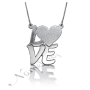Love Necklace with Sparkle Finish and Square Design in 14k White Gold - 1
