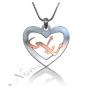 Arabic Name Necklace with Heart Shaped Pendant - "Layla" (Two-Tone 14k White & Rose Gold) - 1