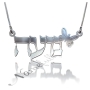 Hebrew Name Necklace Block Print with a Butterfly in 10k White Gold - "Noa" - 1