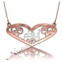 Arabic Name Necklace with Lace Heart - "In'am" (Two-Tone 14k Rose & White Gold) - 1