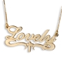 Cross Name Necklace, 24k Gold Plated Name Plate - 2