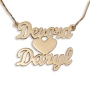 Luxury Thickness Double Name Necklace With Heart, 14K Yellow Gold - 1