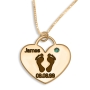 Double Thickness Mother's Footprint Heart Name & Date Necklace With Birthstone, 24K Gold Plated - 1