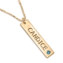Double Thickness Vertical Bar Name Necklace with Birthstone, 24K Gold Plated - 1