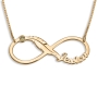 Double Thickness Infinity Name Necklace With Feather And Birthstone, 24K Gold Plated - 1
