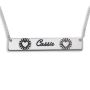Horizontal Bar Script Name Necklace With Modern Heart, Silver - 1