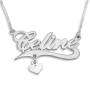 Script Name Necklace With Heart Charm, Sterling Silver - 1