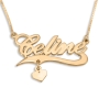 Script Name Necklace With Heart Charm, 24K Gold Plated - 1