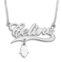 Script Name Necklace With Lucky Hamsa Charm, Sterling Silver - 1