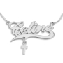 Script Name Necklace With Cross Charm, Sterling Silver - 1