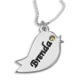 Double Thickness Bird Name Necklace With Birthstone, Sterling Silver - 1