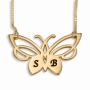 Initials Necklace, Lacy Butterfly, 24K Gold Plated - 1