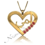 Arabic "Ummi" Mom Necklace with Hearts & Swarovski Birthstones in 14k Yellow Gold - 1