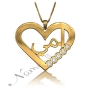 Arabic "Ummi" Mom Necklace with Hearts & Diamonds in 18k Yellow Gold Plated - 1