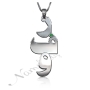 Arabic Monogram Necklace with Vertical Design & Swarovski Birthstones in 14k White Gold - "Ra Fa Wow" - 1